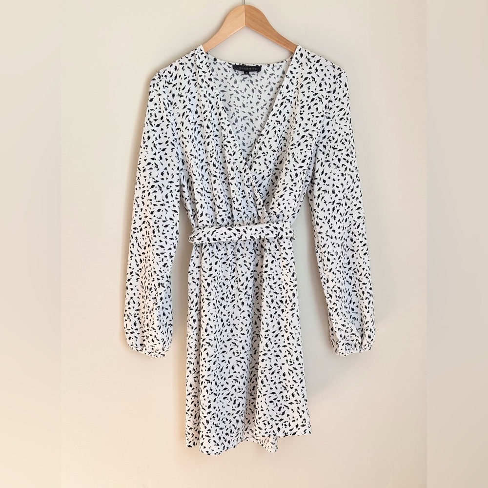 Dynamite White and Black Tie Waist with Bishop Sleeves